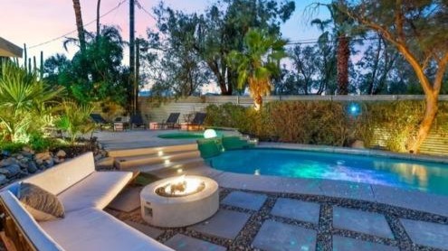 luxurious backyard pool outdoor comfrotable furniture