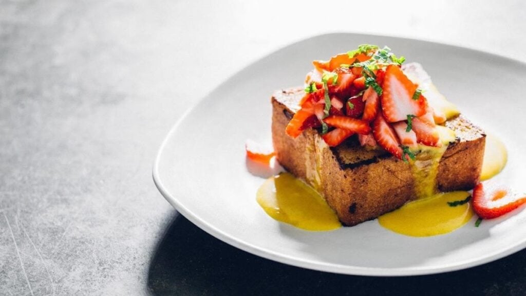 delicious french toast topped with strawberries