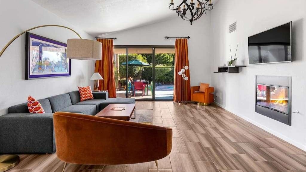 central palm springs Stylish Retreat with Heated Pool tv room