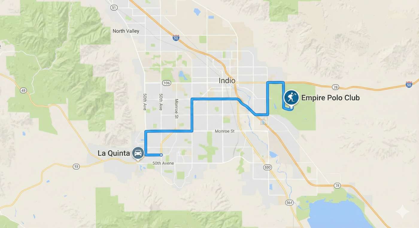 Map from La Quinta to Empire Polo Club