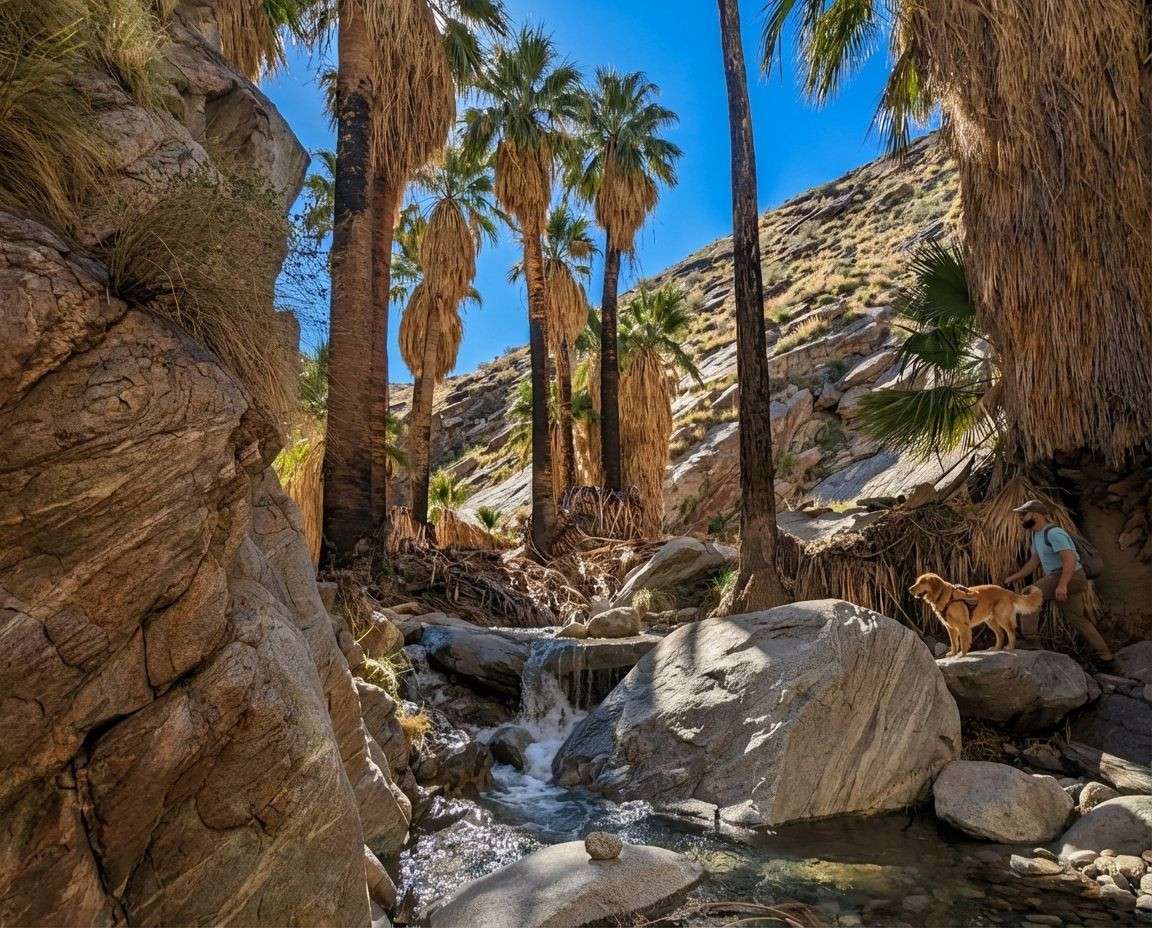 A person with his dog at Murray Canyon Trail