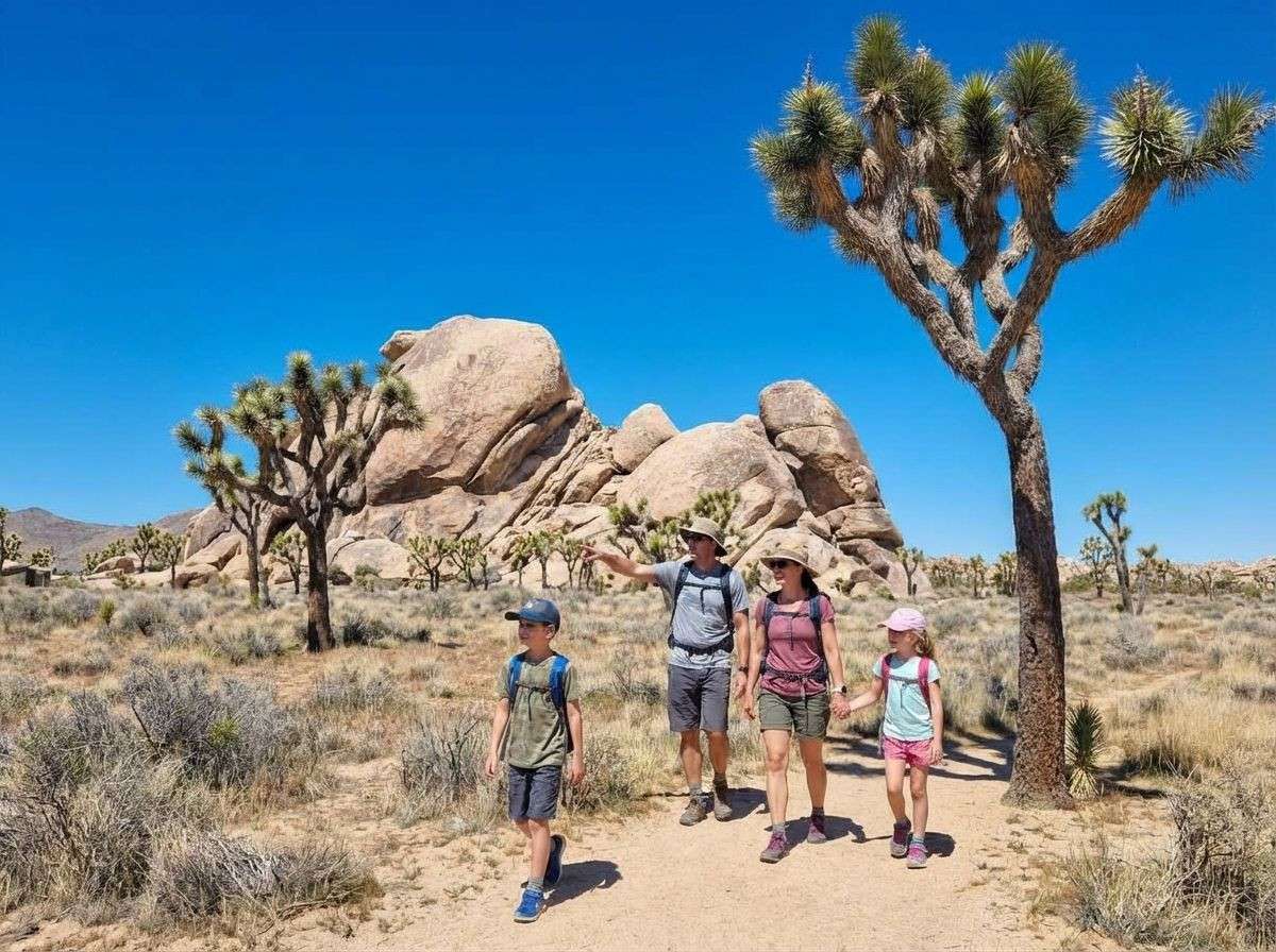 Family exploring Joshua Tree National Park
