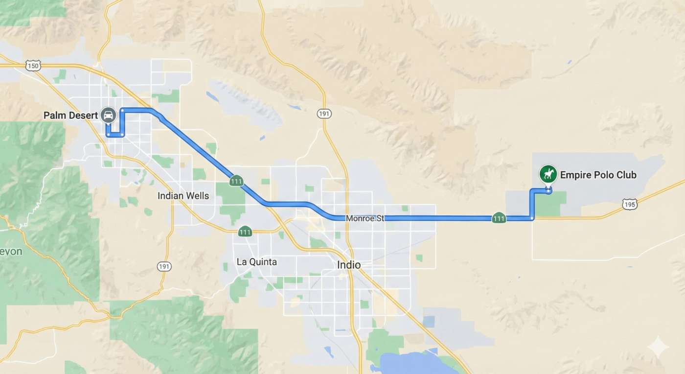 Map from Palm Desert to Empire Polo Club