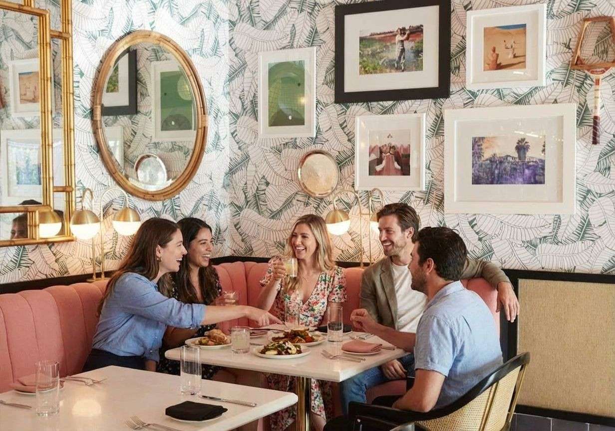 A group of friends in Pink Cabana Restaurant