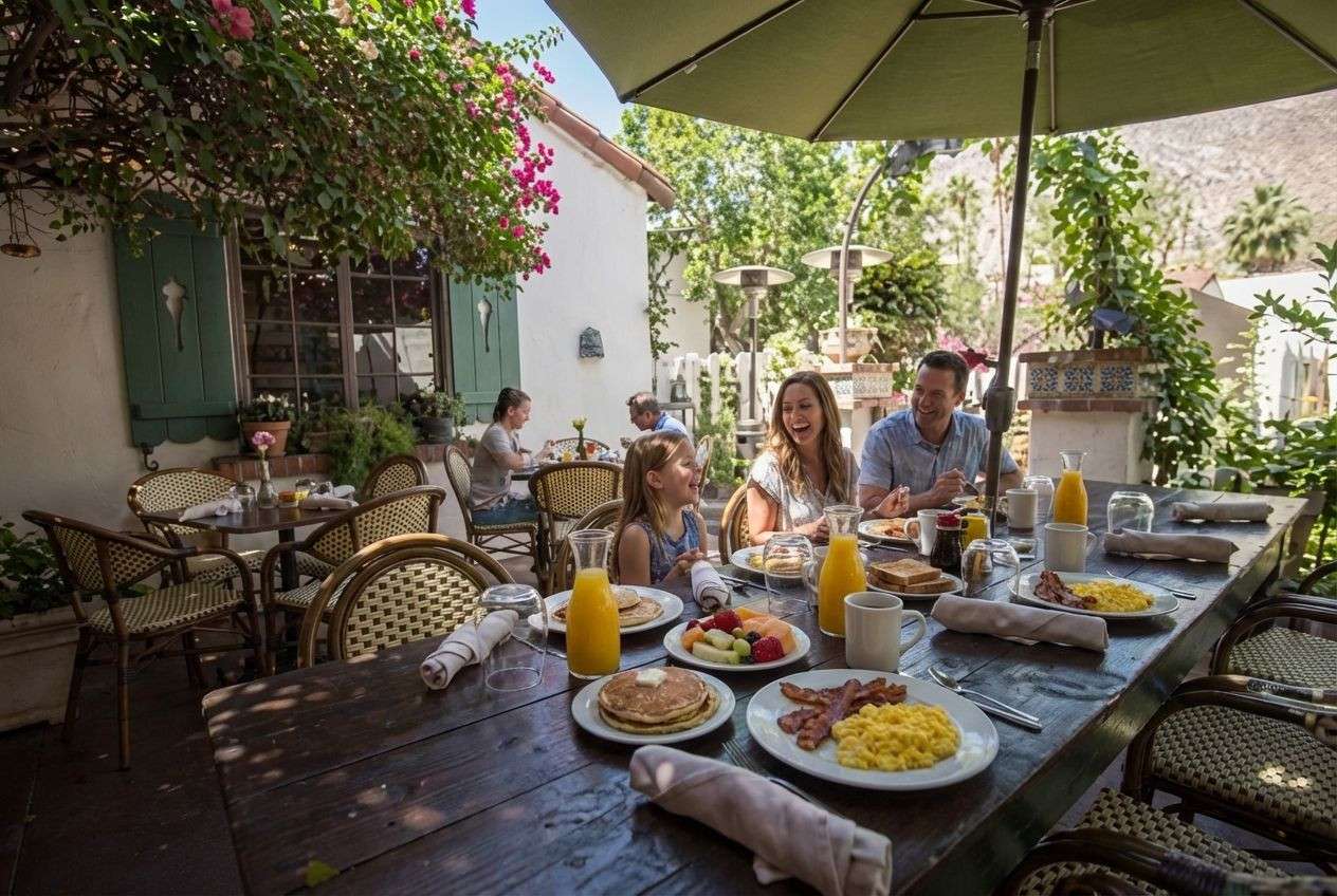 Family having breakfast at Farm